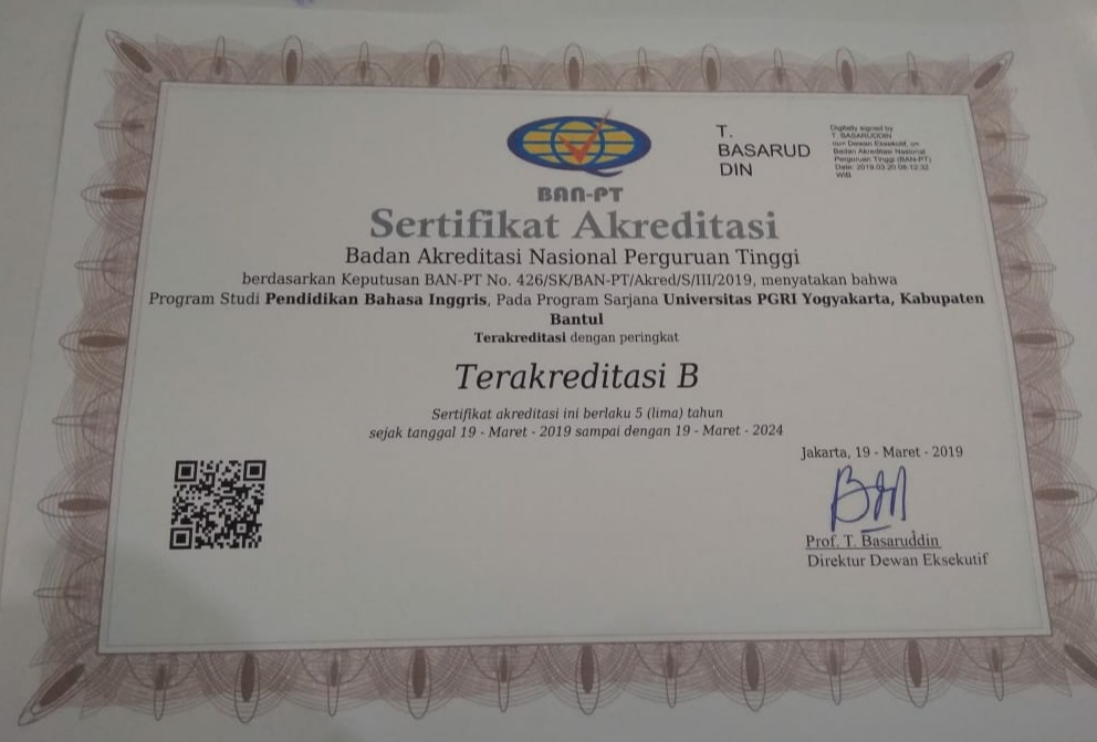Selamat Dan Sukses Prodi Pendidikan Bahasa Inggris Raih Akreditasi B