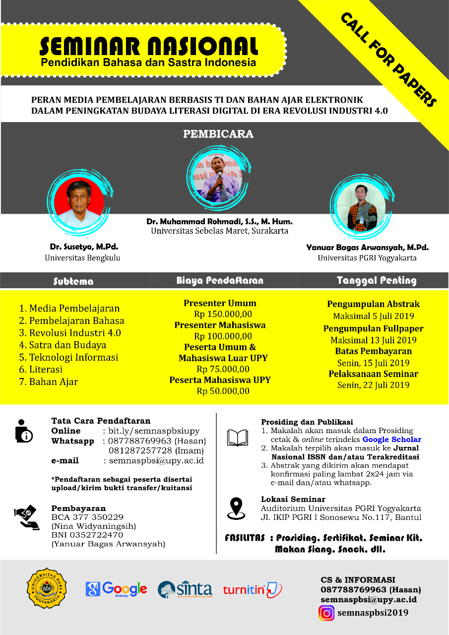 Seminar Nasional Program Studi Pendidikan Bahasa Indonesia, Universitas PGRI Yogyakarta.
